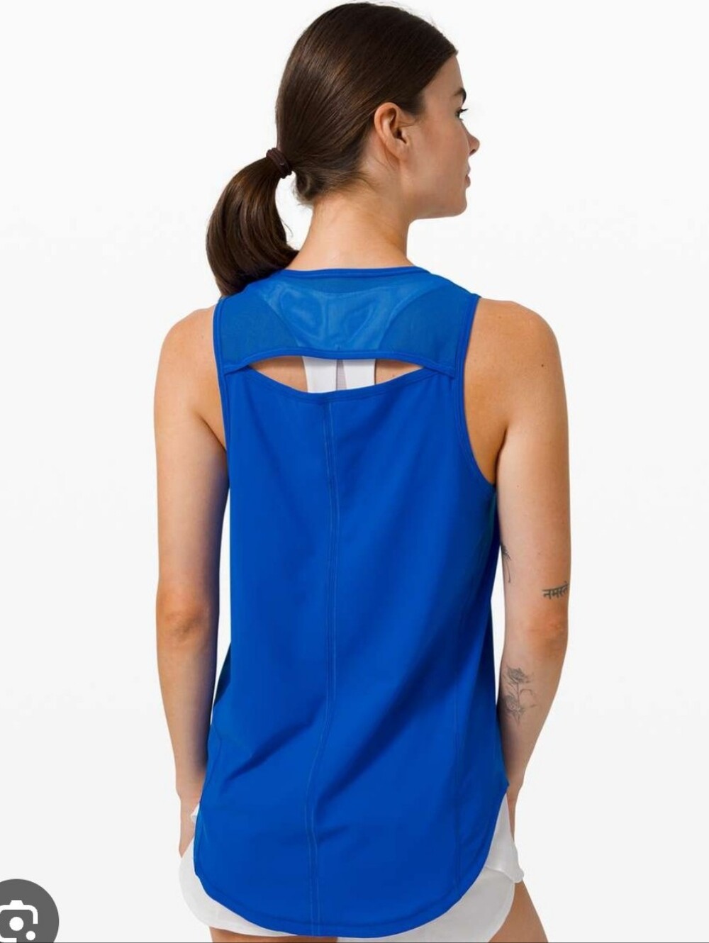 blue Lululemon Sculpt Tank Top features a breathable mesh panel at the back